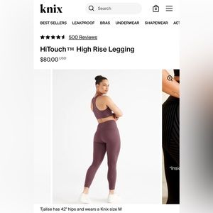 Knix, HiTouch High Rise Leggin, black, size medium, NWT